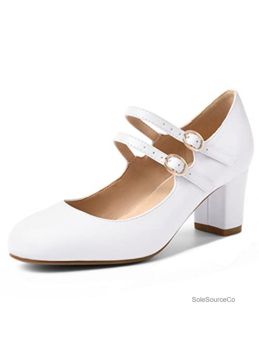 Mary Jane Pumps Chunky Low Block Heel Pumps Round Toe Buckle
